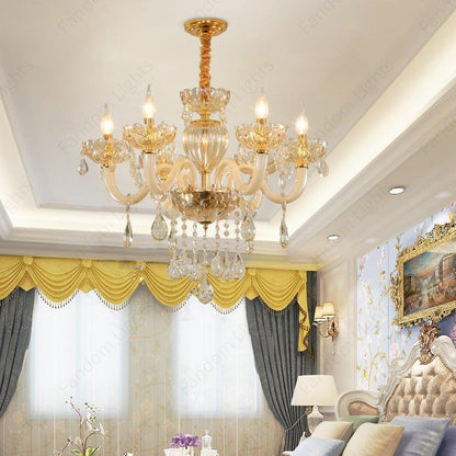 6 Light Amber Glass Italian Chandelier Light for Dining Hall - Warm White