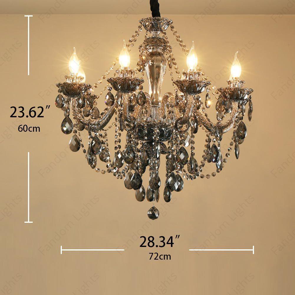 6 Light Smokey Glass Italian Chandelier Ceiling Lights Hanging - Warm White