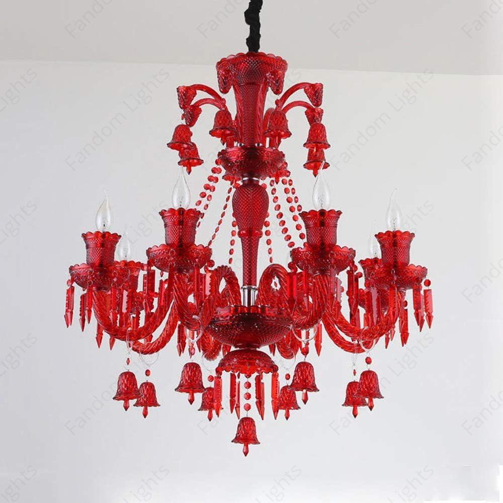 8 LIGHT Coral Red GLASS ITALIAN CHANDELIER LIGHT FOR DINING HALL