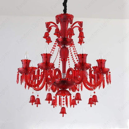 8 LIGHT Coral Red GLASS ITALIAN CHANDELIER LIGHT FOR DINING HALL
