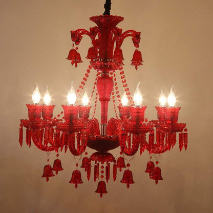 8 LIGHT Coral Red GLASS ITALIAN CHANDELIER LIGHT FOR DINING HALL