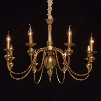 6 Light Brass Italian Chandelier Light for Dining Hall - Warm White