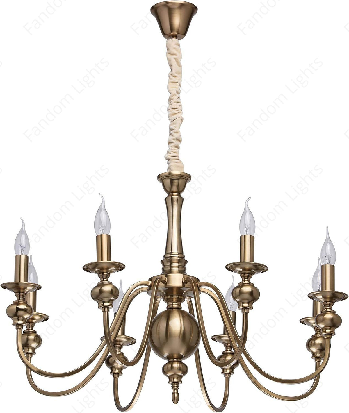 6 Light Brass Italian Chandelier Light for Dining Hall - Warm White