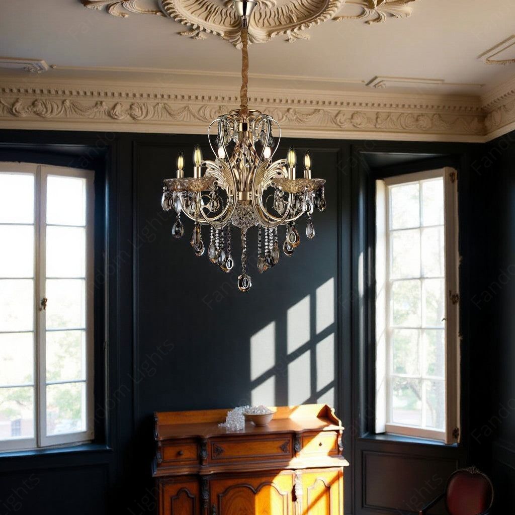 6 Light Gold Metal Italian Chandelier Light for Dining Hall