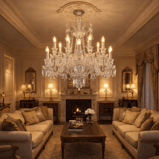 12 LIGHT Clear GLASS ITALIAN CHANDELIER LIGHT FOR DINING HALL