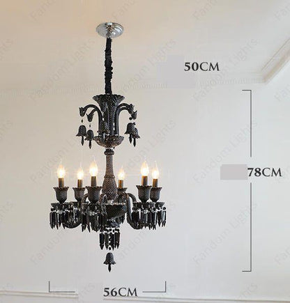 8 LIGHT Black GLASS ITALIAN CHANDELIER LIGHT FOR DINING HALL - WARM WHITE