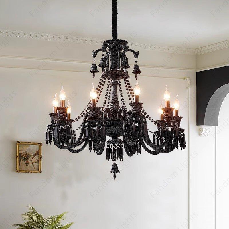 6 LIGHT Black GLASS ITALIAN CHANDELIER LIGHT FOR DINING HALL - WARM WHITE