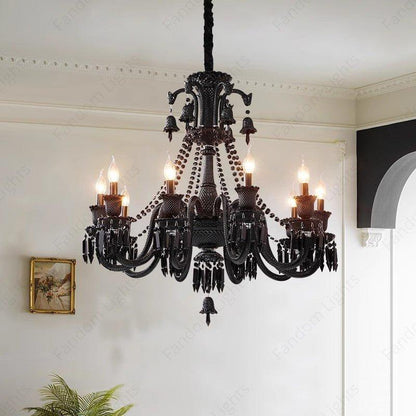 6 LIGHT Black GLASS ITALIAN CHANDELIER LIGHT FOR DINING HALL - WARM WHITE