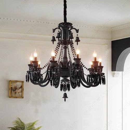 8 LIGHT Black GLASS ITALIAN CHANDELIER LIGHT FOR DINING HALL - WARM WHITE