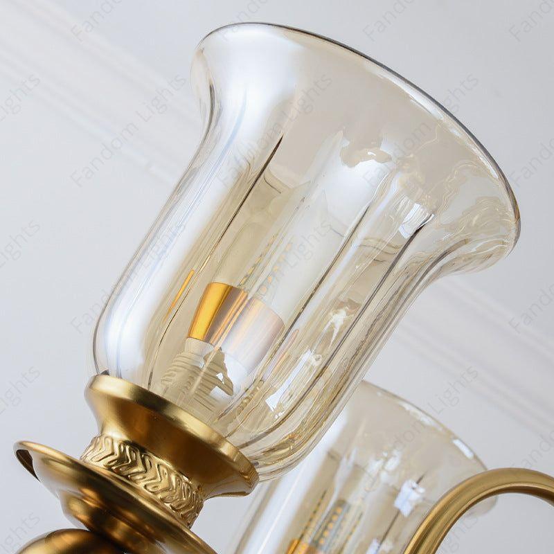 6 Light Champagne Glass Brass Italian Chandelier Light for Dining Hall