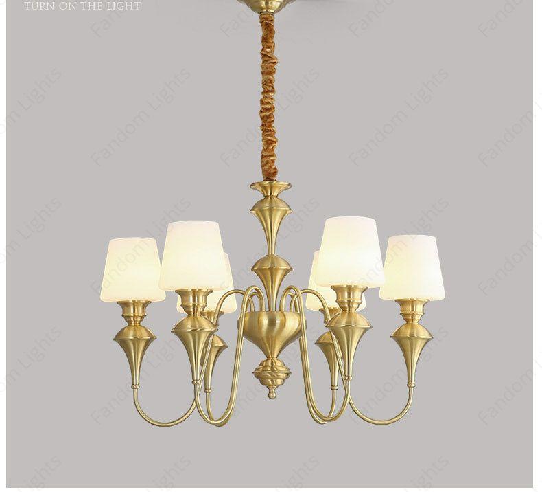 6 Light Frost Glass Brass Italian Chandelier Light for Dining Hall - Warm White
