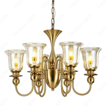 6 Light Champagne Glass Brass Italian Chandelier Light for Dining Hall