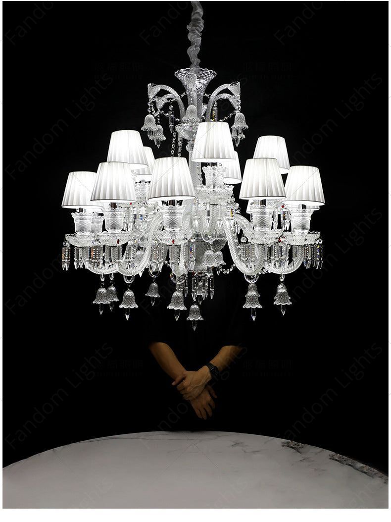 12 LIGHT SHADE CLEAR GLASS ITALIAN CHANDELIER CEILING LIGHTS HANGING - WARM WHITE