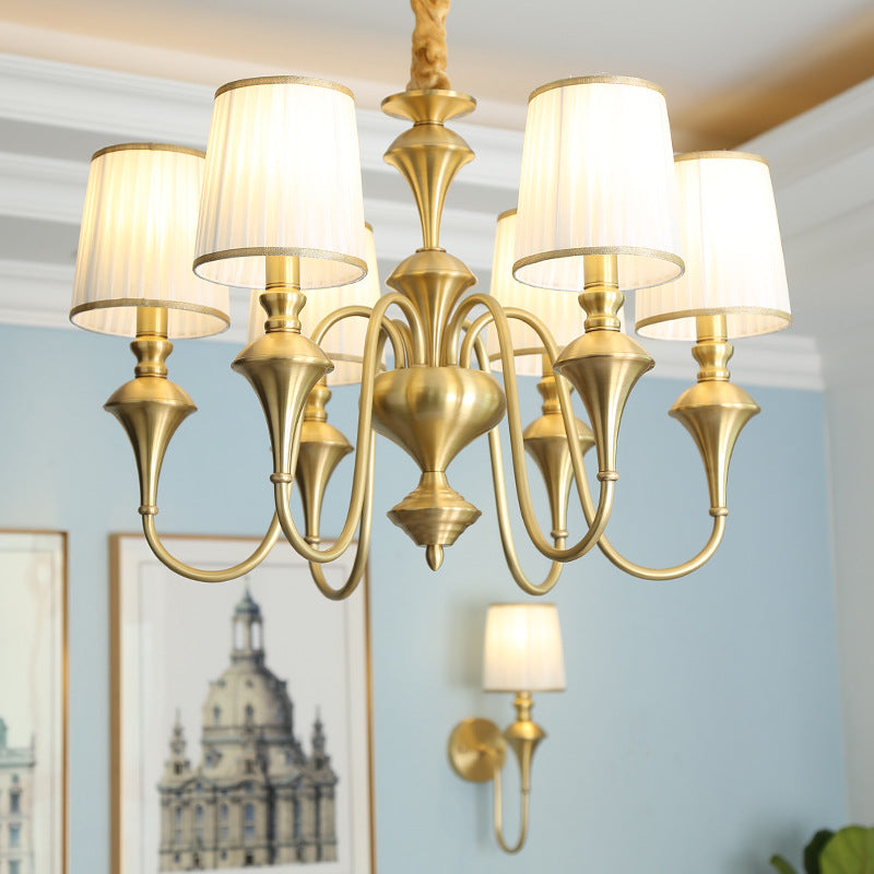 6 Light Frost Shade Brass Italian Chandelier Light for Dining Hall