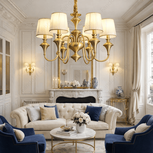 6 Light Frost Shade Brass Italian Chandelier Light for Dining Hall