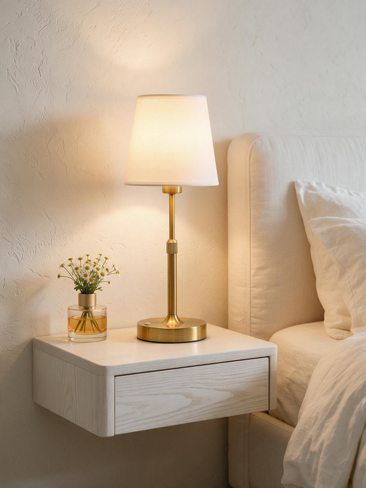 🌙 Bedside Lamp | Metal | Bedrooms | Homeowners | Golden White Elegance